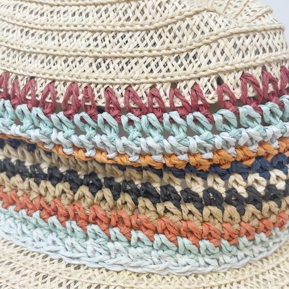 COCO + CARMEN Women’s Rainbow Stripe Paper Hat Pool Cruise Vacation Beach One S - Picture 3 of 5